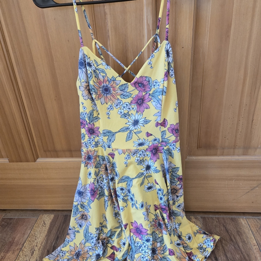 Floral Yellow Spaghetti-Strap Sundress